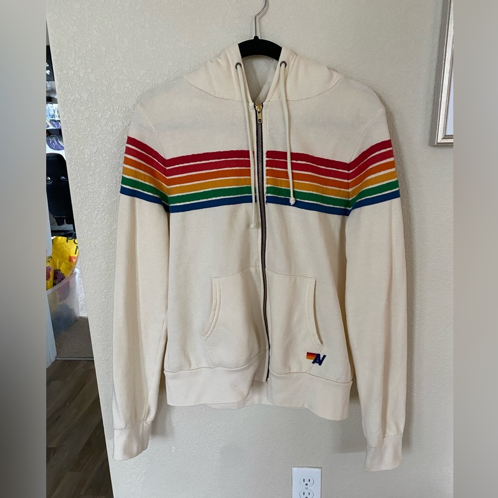 Aviator Nation - Cream Colored 5 Stripe Hoodie - Size Medium